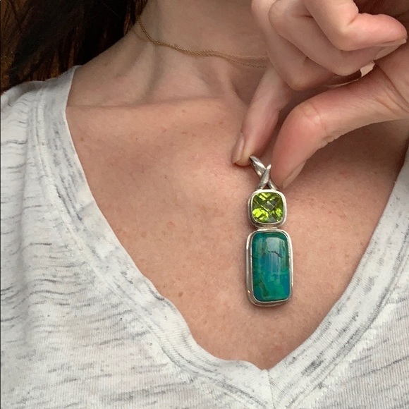 2 Sterling Silver Turquoise Peridot Druzy Pendants - Picture 3 of 5